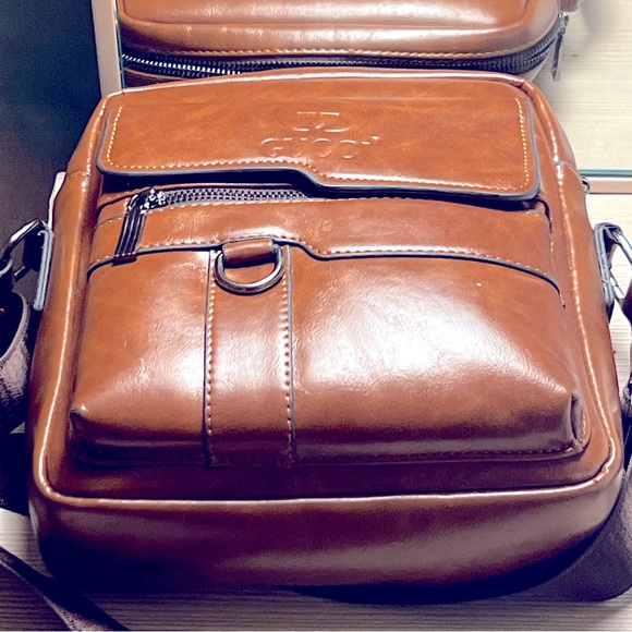 Brown leather messenger bag